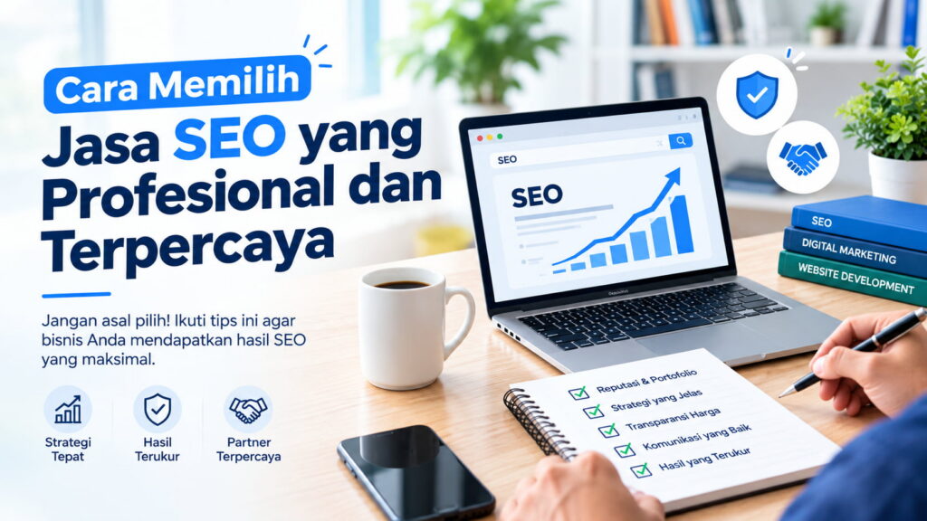 Ilustrasi tim profesional penyedia jasa SEO terpercaya untuk optimasi peringkat website bisnis